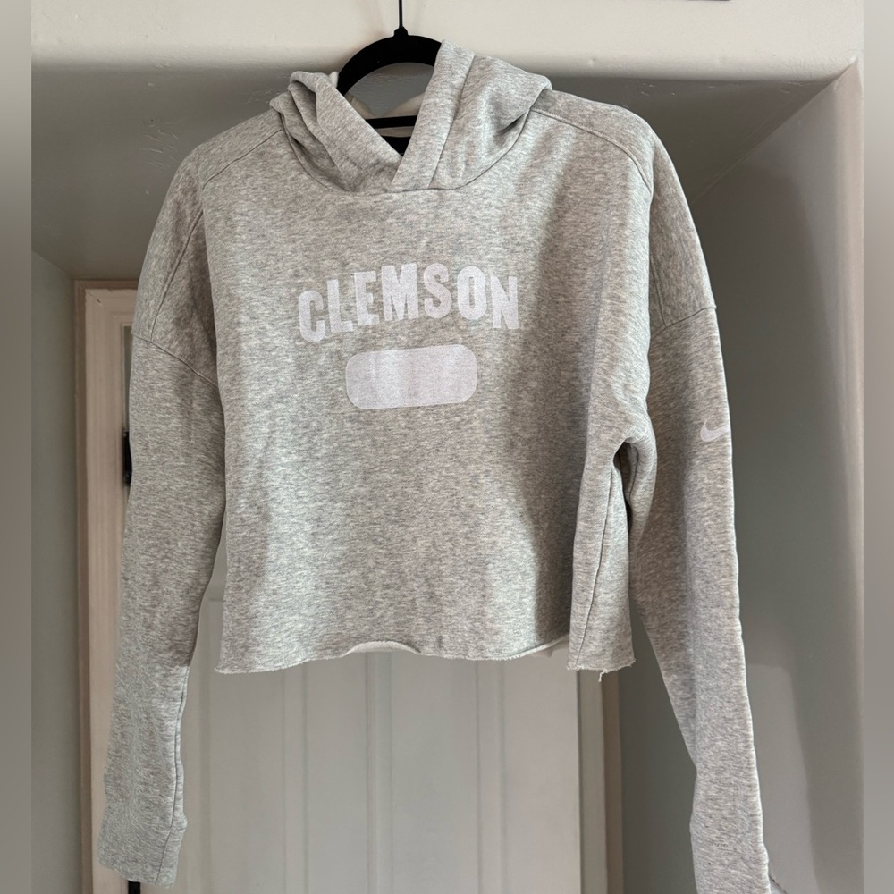 NWT Clemson Nike Women's Story Cropped Pullover Hoodie - Heathered Gray, Large